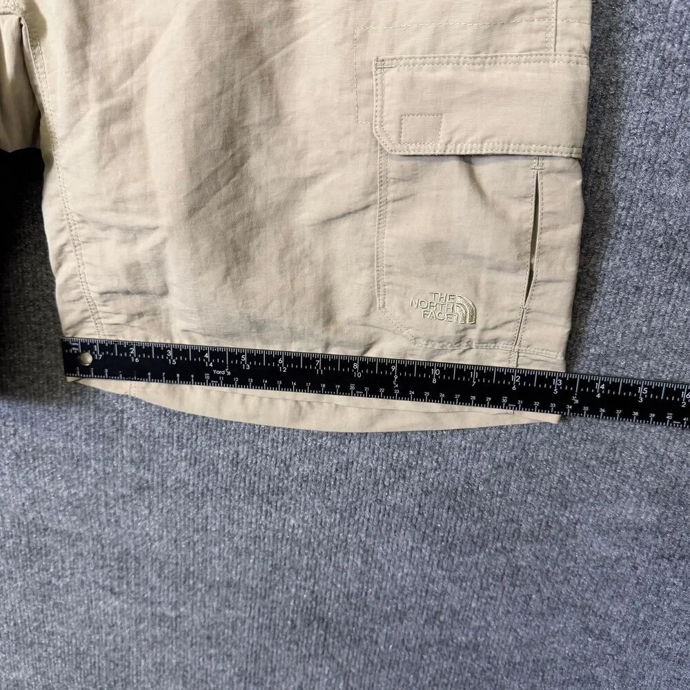 The North Face Mens Cargo Shorts L Tan Khaki Nylon Hiking Outdoor Elastic Waist